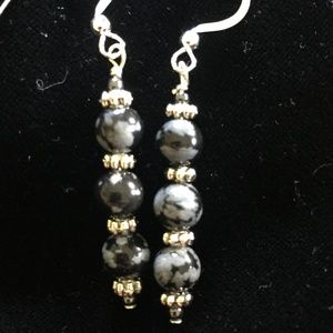 Earrings. Obsidian, pewter, sterling silver